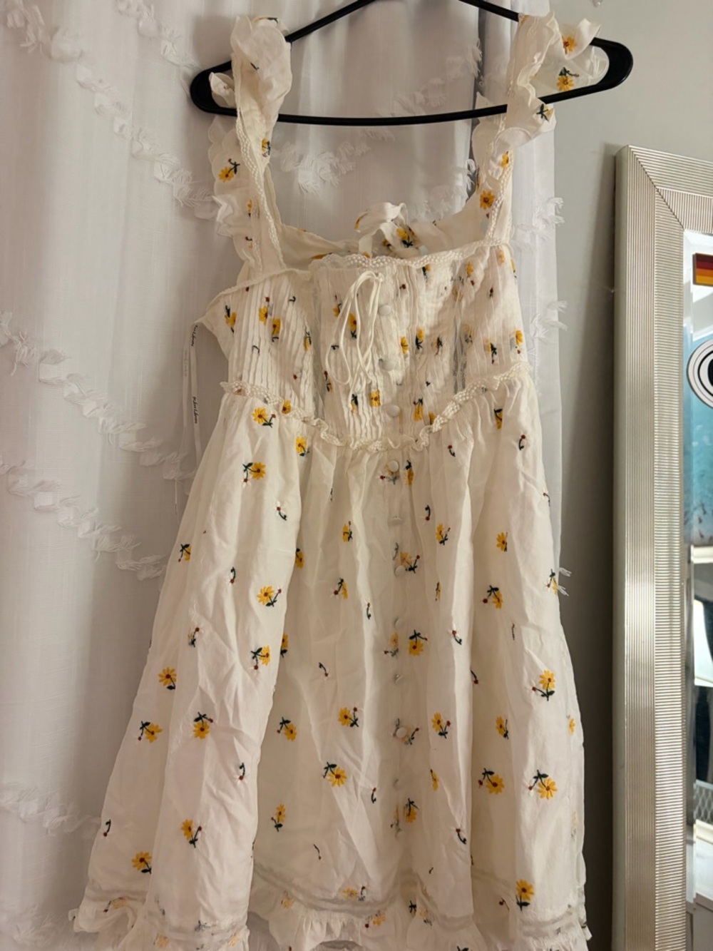 For Love & Lemons White Floral Sundress with Yellow Embroidery